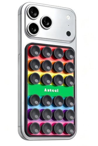 Anteel Silicone Suction Cup Phone Case Mount, Non Slip Sticky Grip for Cellphone, Silicon Adhesive Suction Cup Mount, Strong Grip Holder for Selfies and Videos, 2.4" x 3.8" (RainbowBlack) - color: RainbowBlack