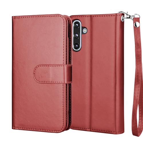 Njjex Galaxy A36 5G Case, for Samsung Galaxy A36 5G Wallet Case, [9 Card Slots] PU Leather ID Credit Holder Folio Flip [Detachable] Kickstand Magnetic Phone Cover & Lanyard for Samsung A36 [Wine Red] - color: Wine Red