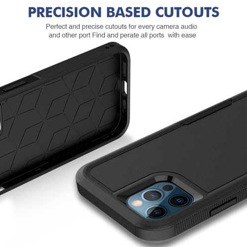 MDCN for iPhone 12 / iPhone 12 PRO Case: Dual Layer Protective Heavy Duty Cell Phone Case Shockproof Rugged Bumper Tough with Screen Protector - Military Grade Drop Tested for iPhone 12/12 PRO, Black - color: Black (PC) + Black (TPU)