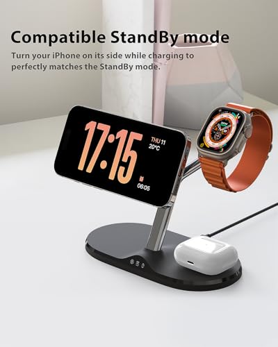 3 in 1 Wireless Charging Station for Apple Devices with MagSafe - color: Black, size: Included adapter