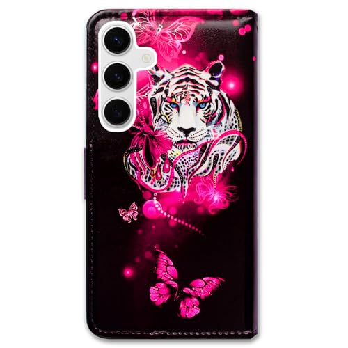 Bcov Case for Galaxy S26,White Tiger Butterfly Leather Flip Phone Case Wallet Cover with Card Slot Holder Kickstand Case for Samsung Galaxy S26 - color: White Tiger Butterfly Style