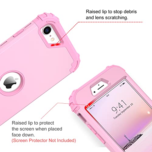 BENTOBEN for iPhone SE 2022 Phone Case and iPhone SE 2020 Case, Heavy Duty 3 in 1 Full Body Rugged Shockproof Hybrid Hard PC Soft Rubber Bumper Drop Protective Girls Women Boy Cover,Light Pink Design - color: Light Pink