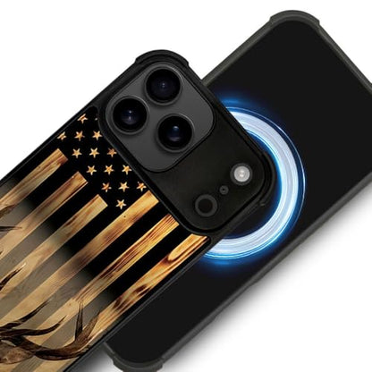 DJSOK Case for iPhone 17 Pro Max,Compatible with MagSafe,Anti-Scratch Shockproof Case,Wood Grain American Flag Buck Hunter Deer - color: Wood Grain American Flag Buck Hunter Deer, size: IPhone 17 Pro Max