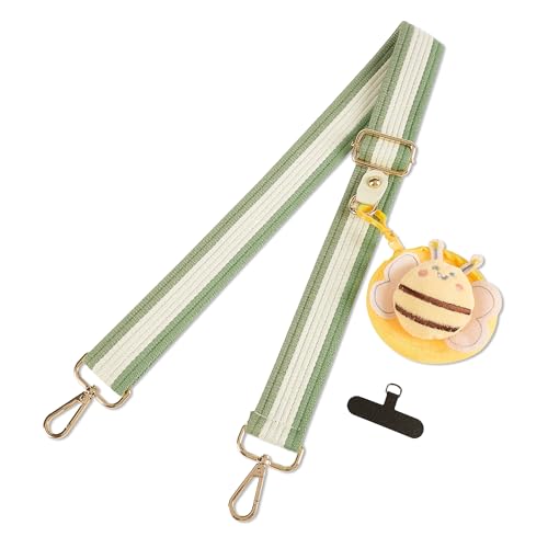 chushui Clip and Go Strap for Phone with Wallet Crossbody, Adjustable Anti-Theft Cell Phone Lanyard,Purse Strap with Zippered Pouch, for Women - color: Green + Bee + Phone Shim (Adjustable)