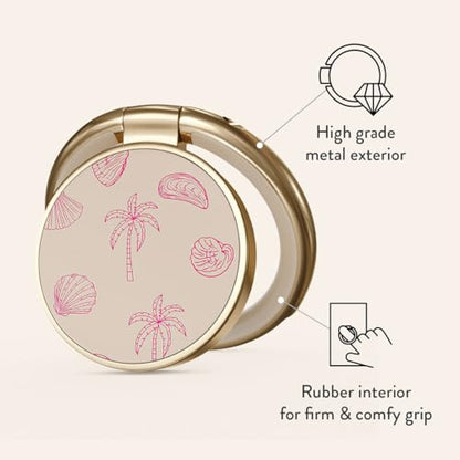 BURGA Cell Phone Ring, Holder Grip and Stand - Finger Phone Grip for Back of Smartphone Case, Kickstand 360 Rotation, Universal Ring for iPhone Samsung Galaxy Huawei Google Pixel, Stylish Accessories - color: Beach Please, style: Gold