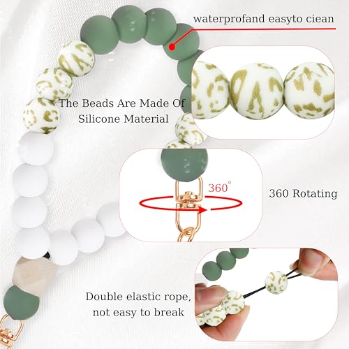 Silicone Beaded Phone Wrist Strap for Women, Elastic Wristlet - color: Green Leopard