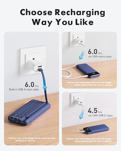 charmast Portable Charger Power Bank with Reinforced Built-in 4 Cables - color: Navyblue