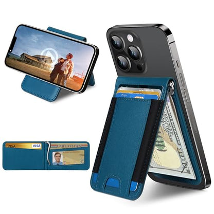 for MagSafe Wallet with Money Clip, Adjustable Stand & 8 Card Holder | ID Window, Stronger Magnetic Wallet for iPhone 17/16/15/14/13/12 Series, RFID Blocking, for iPhone Wallet, Blue - color: Blue
