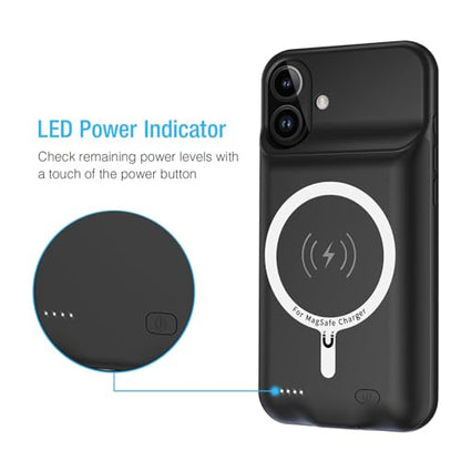Battery Case for iPhone 16, Enhanced 10000mAh Portable Protective Wireless Charging Case Support Carplay Compatible with iPhone 16 (6.1 inch) Rechargeable Extended Battery Charger (Black) - size: iPhone 16