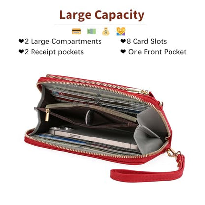 GOIACII Phone Purse Crossbody Bags for Women Small Travel Wallet Touch Screen RFID Blocking - color: A08 Bright Red