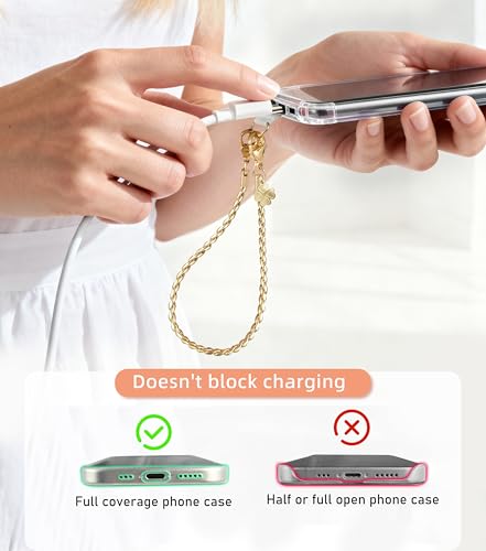ROCONTRIP Metal Phone Lanyard with Gold Chain Detachable Phone Chain Wristlet with 2 Tether Tabs Universal iPhone Wrist Strap Premium Metal Buckles,Non-Rust,Unbreak iPhone Wristlet For Travel Shopping - color: Bright Gold