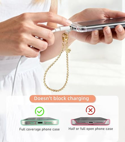 ROCONTRIP Metal Phone Lanyard with Gold Chain Detachable Phone Chain Wristlet with 2 Tether Tabs Universal iPhone Wrist Strap Premium Metal Buckles,Non-Rust,Unbreak iPhone Wristlet For Travel Shopping - color: Bright Gold