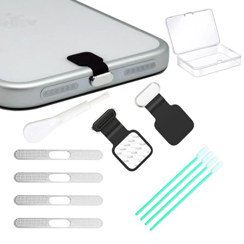 [2-Pack] Metal Phone Anti-Lost Dust Plug, Type-C Cover Cap, Metal Mesh Speaker Dust Cover, Cell Phone Cleaning Kit with Brush Port Plug Set Accessories for iPhone17 Pro/Pro Max (Silvery 17 Pro) - color: silvery 17 Pro