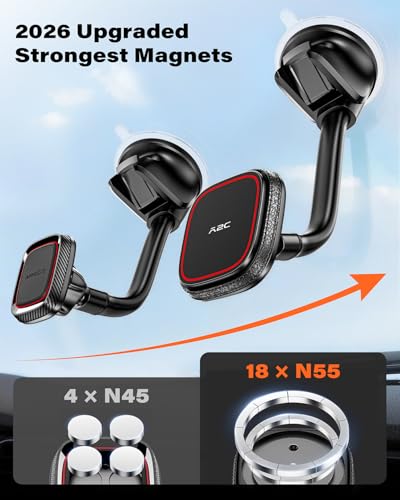 APPS2Car Magnetic Phone Holder for Car, Dashboard Windshield Suction Mount - color: Black - MagSafe