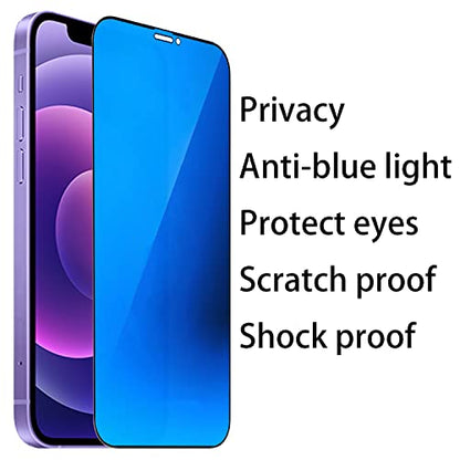 2 Pack Anti-Blue Privacy Tempered Glass Suit for iPhone 12 / iPhone 12 Pro Mirror Anti-Spy Screen Protector Anti-Peeping Film Electroplated 9H Hardness Anti-scratch 6.1 inch (Blue) - size: For iPhone 12 /iPhone 12 Pro