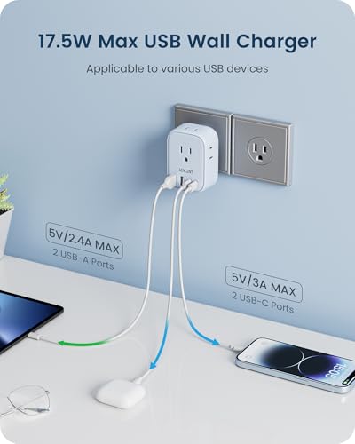 LENCENT Multi Plug Outlet Extender with USB C, Electrical Outlet Expander - color: Blue