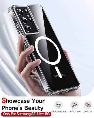 LeYi for Galaxy S21 Ultra Phone Case: [Mag-Safe Fit] with Raised Camera Guard, Matte Translucent Slim Translucent Soft-Touch Protective para Samsung S21 Ultra 5G Case, Clear - color: Clear, size: Galaxy S21 Ultra (6.8 Inch)