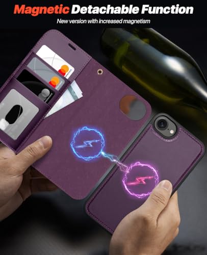 OCASE for iPhone 17e Case/iPhone 16e Detachable Wallet Case with Card Holder, 2 in 1 Pu Leather Flip Folio with RFID Blocking Stand Wrist Strap Shockproof Phone Cover 6.1 Inch 2025, Dark Purple - color: Dark Purple, size: iPhone 16e/ iPhone 17e