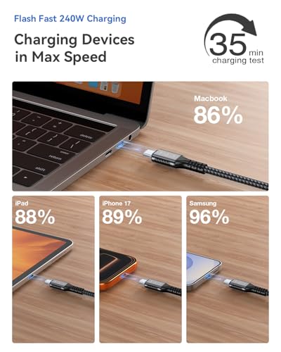 USB C to USB C Cable 20Ft, 240W Fast Charging, 20Gbps Data, 4K 60Hz Video - color: 240W 20FT USB C to USB C Cable (Black)