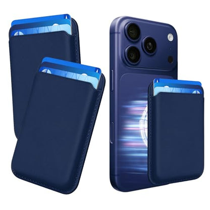 2Pack Magnetic Wallet Cell Phone Card Holder for Phone Case with Mag-Safe, Stronger Magnetic RFID Leather Phone Wallet Stick on Series of iPhone 17/16/15/14/13/12 and Pro/Promax,2-Pack White - color: Indigo Blue, size: 2 Pack