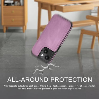 DJDUCK Designed for iPhone 15 Case Wallet with Card Holder, [Magnetic Clasp Cover] [RFID Blocking Leather Protection] Shockproof Women Men Cases 6.1 Inch for Apple 15 Light Purple - color: Light Purple