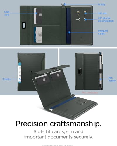 Spigen Life Passport Card Cover Holder, RFID Blocking | Travel Document Organizer, SIM Card Pin Included - Black - color: Military Green