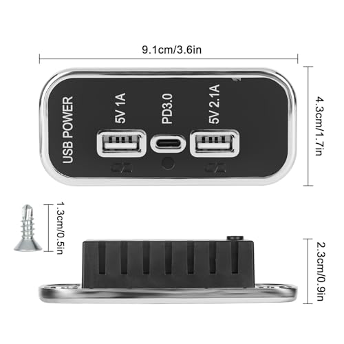 Linkstyle 12V USB Outlet, Dual USB A & 18W USB C Fast Charger Socket Panel with LED Light Flush Mount for Car Marine RV Truck