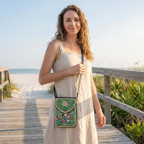 Small Crossbody Bags for Women, Cell Phone Shoulder Bag Boho Wallet Purse - color: Tree-green