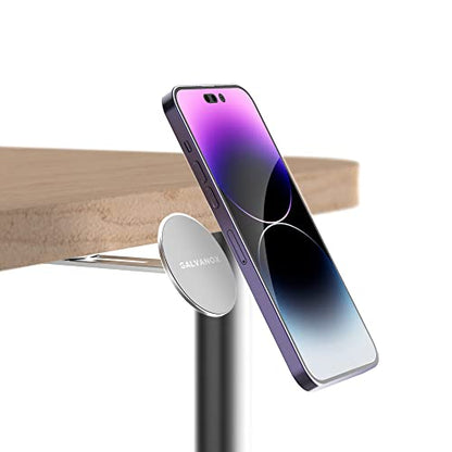 GALVANOX Magnetic Phone Holder, Fold-Away Swivel Stand Compatible with MagSafe for iPhone 12,13,14,15, 16 Pro Max | Bedroom Nightstand, Desk, Kitchen and More (Low Profile Sidemount/Under-Mount)