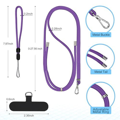 takyu Phone Lanyard, 2 Pack Adjustable Cell Phone Lanyard Crossbody Neck Strap & 2 Pack Wrist Strap with Tether Tabs Compatible for iPhone Android Smartphones- DarkPule Black - color: Dark-puple + Black