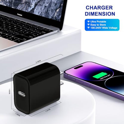 3Pack iPhone 17/16/15 Charge Block, USB C Charger, Black Charger PD Adapter - color: Black