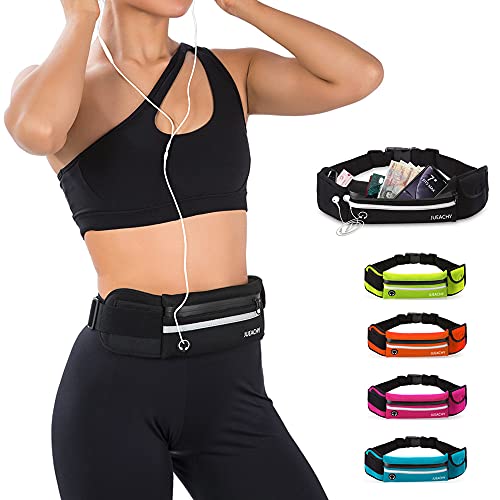 Jueachy Running Belts for Women Waterproof Fanny Pack Running Waist Pouch Phone holder Adjustable Sports Money Belt with Headphone Port - color: Black