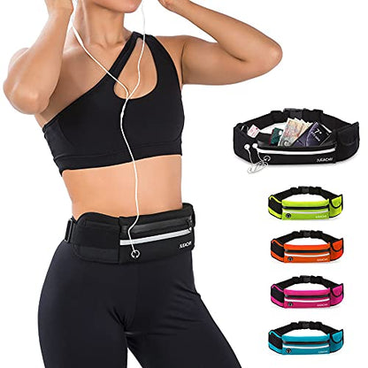 Jueachy Running Belts for Women Waterproof Fanny Pack Running Waist Pouch Phone holder Adjustable Sports Money Belt with Headphone Port - color: Black
