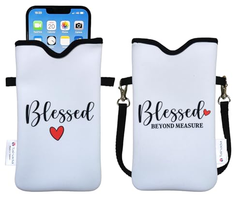 Tainada Neoprene Crossbody Neck Phone Sleeve Pouch (Blessed Beyond Measure) | Lightweight small cellphone pocket holder case bag w/adjustable strap; Original design, made in Taiwan; Fits most smartphones - color: Blessed Beyond Measure