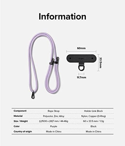 Ringke Holder Link Black, Adjustable Crossbody Strap with Cell Phone Tether Tab, Universal Multifunctional Lanyard Patch - color: Purple