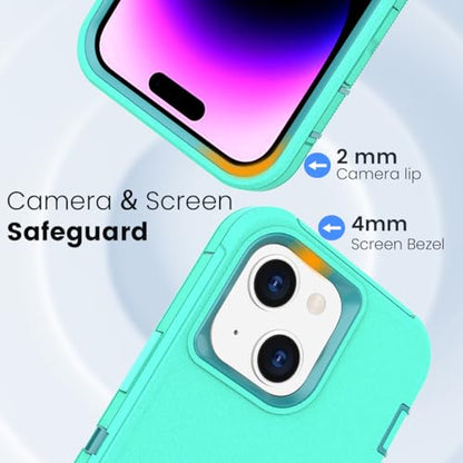 Compatible with iPhone 15, Dual Layer Shockproof Full Body Cover Military Grade Drop Protection Heavy Duty Phone Case for Apple iPhone 15/14/13 6.1 inch (Turquoise/Light Blue) - color: Turquoise/Light Blue
