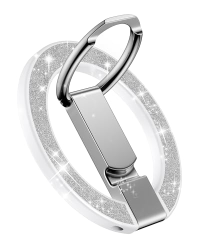 iPhone 17 Magnetic Phone Stand Ring Holder, MagSafe Finger Ring Magnet Grip - color: Silver Bling