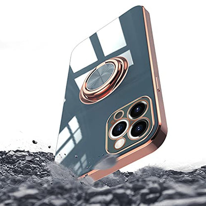 Compatible with iPhone 13 Rose Gold Case for Women Girls - Kickstand Ring Holder 360 TPU Rotation with Stand, Glitter Plating Edge, Magnetic Mount - Slim Luxury Girly Cover Gray - color: Gray, size: iPhone 13
