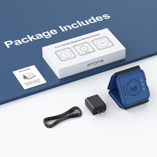 3 in 1 Wireless Charging Station for Apple,Foldable Magnetic Travel Charger - color: deep blue