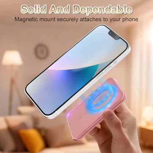 Magnetic Phone Stand, PU Leather Phone Tripod with Angle Adjustment - color: A-Pink