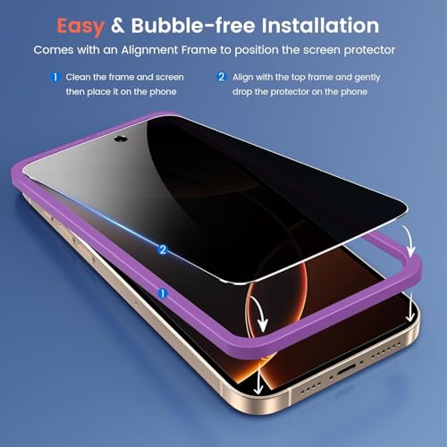 Fotbor 2 Pack Compatible for iPhone 17/iPhone 16 Pro Privacy Screen Protector, Anti Spy Private Case Friendly Anti-Scratch 9H Hardness Tempered Glass - size: iPhone 16 Pro - 6.3 inch