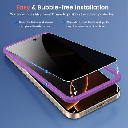Fotbor 2 Pack Compatible for iPhone 17/iPhone 16 Pro Privacy Screen Protector, Anti Spy Private Case Friendly Anti-Scratch 9H Hardness Tempered Glass - size: iPhone 16 Pro - 6.3 inch
