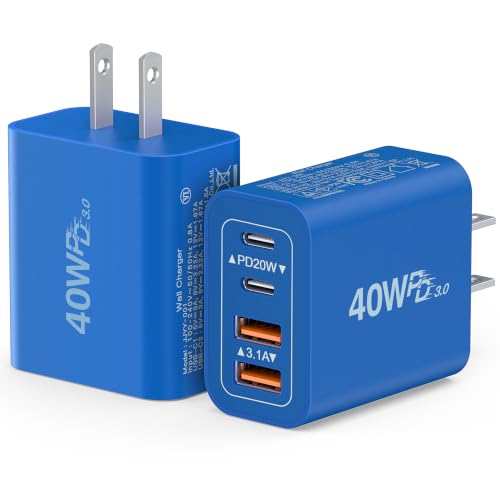 [2Pack]40W USB C Super Fast Charger Cube,PD + QC Charging Block Power Adapter 4 Port Wall Mount Plug for iPhone 17 16 15 14 13 12, Motorola, LG, Google Pixel 6a/6 Pro/6/5a/5/4/4A Box Brick (Dark Blue) - color: 40W 2Pack Blue