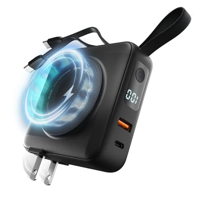 Statik SmartCharge (Gen 2) Power Bank, 5-in-1 Travel Charger, Wall Plug & Built-in USB C Cables, Watch Charger for Apple Watch, 10000mAh, European Adapter, Compatible with iPhone, iPad, Samsung - color: Gen 2 Black