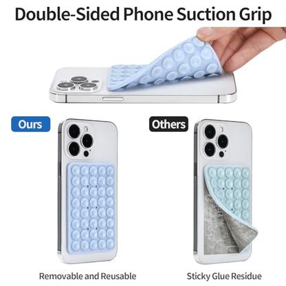 Silicone Suction Phone Case Adhesive Mount, Hands-Free Strong Grip Holder for Selfies, Silicon Adhesive Stand Sticky for Cell Phone - Light Blue - color: Light Blue