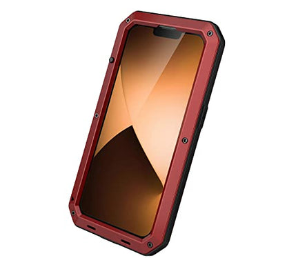 for iPhone 14 Pro Max Case, 360 Full Body Protective Cover Heavy Duty Shockproof Tough Armour Aluminum Metal Case with Silicone Built-in Screen Protector for iPhone 14 Pro Max 6.7" - Red - color: Red