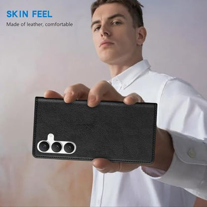 ZZXX for Samsung Galaxy S25 FE Wallet Case with [RFID Blocking] Card Slot Stand Strong Magnetic PU Leather Flip Fold Protective Phone Case for Samsung Galaxy S25 FE Case Wallet(Black-6.7 inch) - color: Black