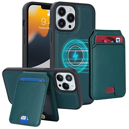 iCoverCase Wallet Case for iPhone 13 Pro Max/12 Pro Max Compatible with MagSafe, Magnetic Detachable Card Slots Holder PU Leather Kickstand Wireless Charging Case 6.7 Inch (Blackish Green) - color: Blackish Green