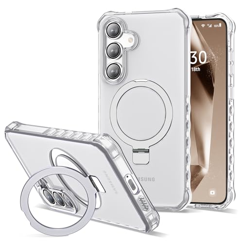 Compatible with Samsung Galaxy S24/S25 Case 6.2'' Cute Wavy Frame with Magnetic Stand [Compatible with Mag-Safe] Military-Grade Translucent Phone Case for Women Girls, Translucent - color: Translucent, size: Samsung Galaxy S24 /Samsung Galaxy S25