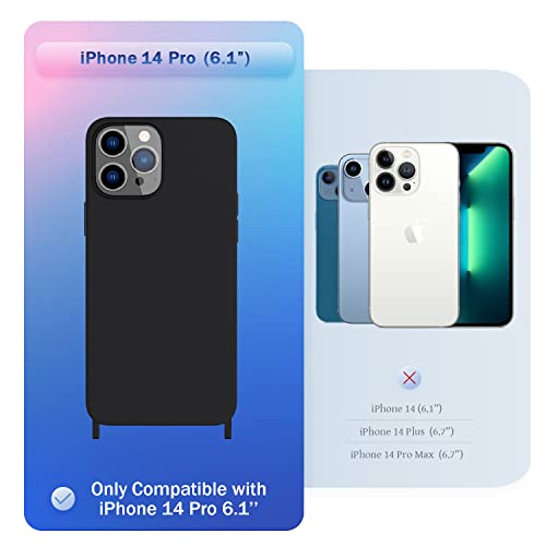 Compatible with iPhone 14 Pro Case with Lanyard Crossbody iPhone Case with Strap Adjustable Shockproof Drop Protection Silicone Phone Cover for iPhone 14 Pro 6.1’’ Black - color: Black, size: iPhone 14 Pro